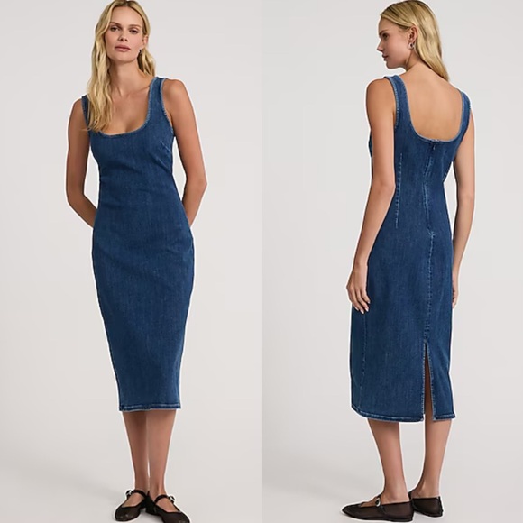 Express Dresses & Skirts - NWT Express 2024 Dark Wash Denim Scoop Neck Midi Sheath Dress Size L